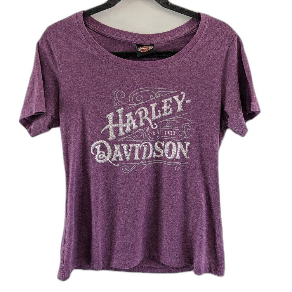 Women's Harley Davidson Purple Rhinestone Embellished Short Sleeve T-shirt Sz S